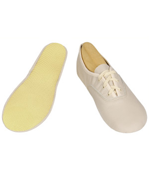 Barefoot cvičky šněrovací kůže - podešev pryž - béžové